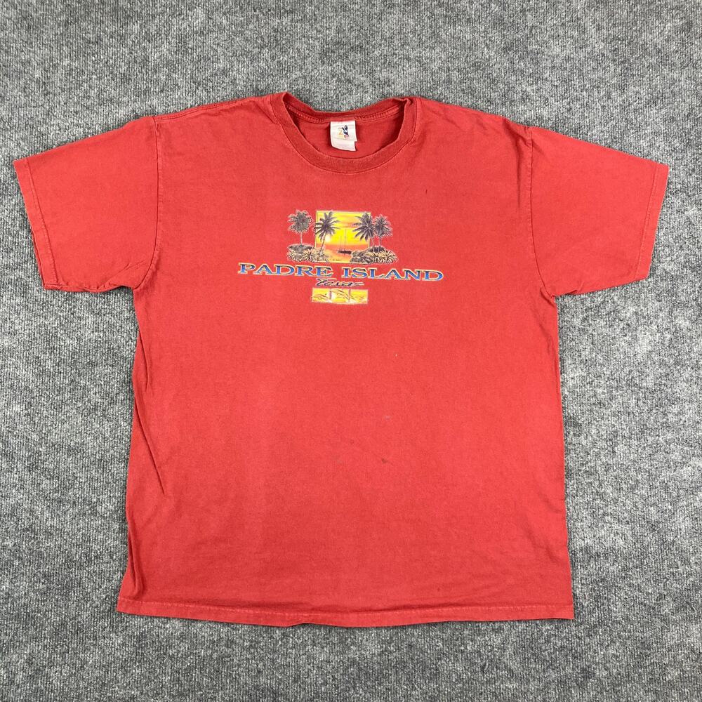 Chroma Zone Padre Island T-Shirt Mens Large Red Graphic‎ Souvenir Short Sleeve